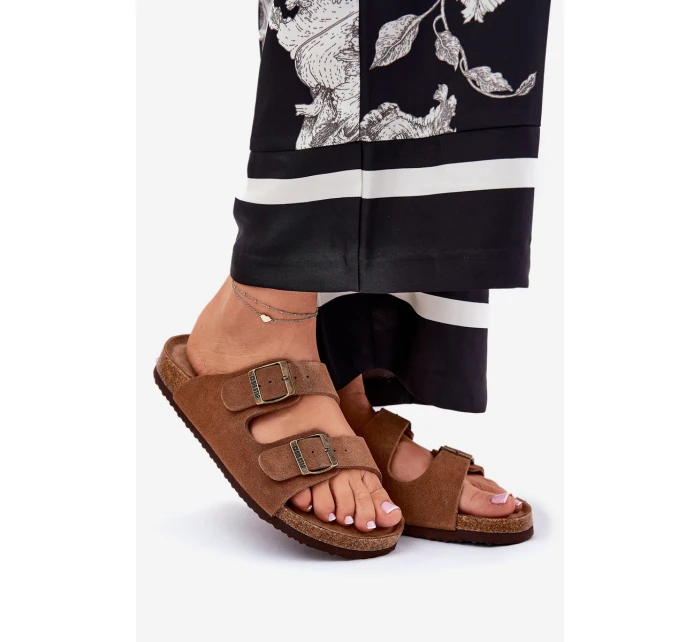 Semišové Dámské Pantofle Se Sponami Big Star RR274A394 Hnědé Semišové Dámské Pantofle Se Sponami Big Star RR274A394 Hnědé