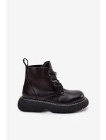 Dámské zateplené kotníkové boty na platformě s šněrováním Černé model 21935154 - Boto