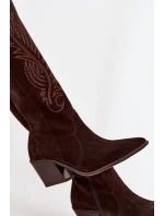 Semišové Kožené Kozačky Na Podpatku  Čokoládové model 22031643 - Zazoo