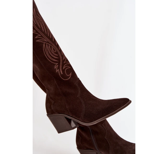 Semišové Kožené Kozačky Na Podpatku  Čokoládové model 22031643 - Zazoo