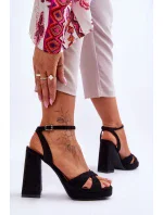 semišové sandály na čtvercovém podpatku Černé Powerful semišové sandály na čtvercovém podpatku Černé Powerful