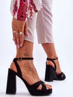 semišové sandály na čtvercovém podpatku Černé Powerful