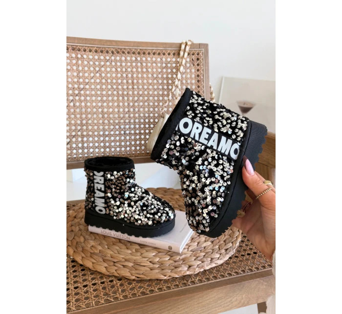 Dětské sněhule/boty s flitry Rebbica – černo-stříbrné Dětské sněhule/boty s flitry Rebbica – černo-stříbrné