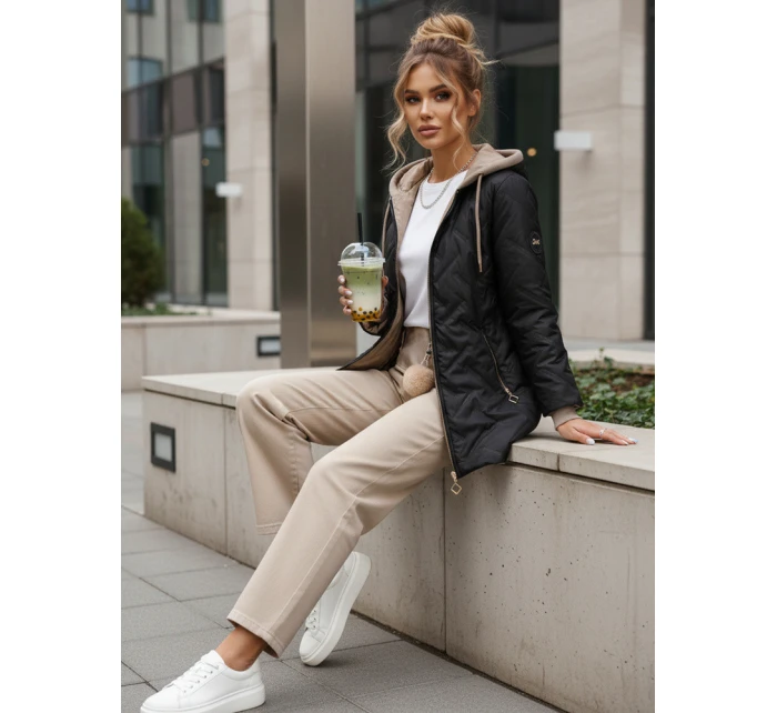 Dámská přechodná prošívaná bunda s prodlouženým střihem černá TY5606