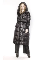 Černá dlouhá dámská bunda s opaskem (ag8-8002)