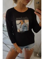 Halenka s potiskem koláží černá