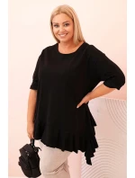 Dámská blůza Plus Size s model 21259110 kapsou a ohrnutým rukávem kiwi - K-Fashion