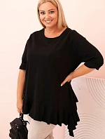 Dámská blůza Plus Size s bavlnou, kapsou a ohrnutým rukávem kiwi