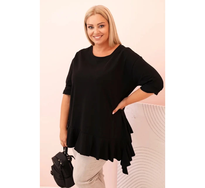 Dámská blůza Plus Size s model 21259110 kapsou a ohrnutým rukávem kiwi - K-Fashion