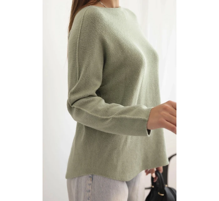 Svetr dámský z viskózy s dlouhým rukávem a kulatým výstřihem model 21270032 khaki - K-Fashion Svetr dámský z viskózy s dlouhým rukávem a kulatým výstřihem model 21270032 khaki - K-Fashion