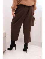 Dámské kalhoty s vysokým pasem a záhyby hnědé Dámské kalhoty s vysokým pasem a záhyby hnědé