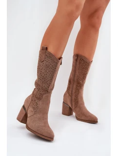 Děrované Kozačky Cowboy Do Poloviny Lýtka S.Barski HY51-238 Hnědé