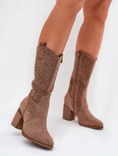 Děrované Kozačky Cowboy Do Poloviny Lýtka S.Barski HY51-238 Hnědé