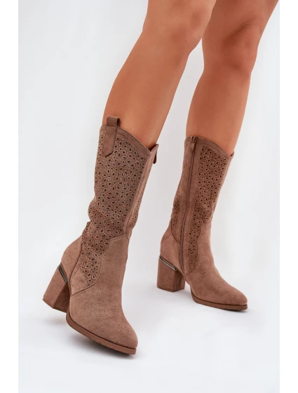 Děrované Kozačky Cowboy Do Poloviny Lýtka S.Barski HY51-238 Hnědé