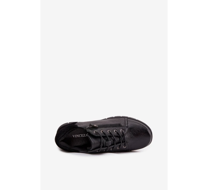 Kožené dámské polobotky na platformě model 21707635 Černé - VINCEZA