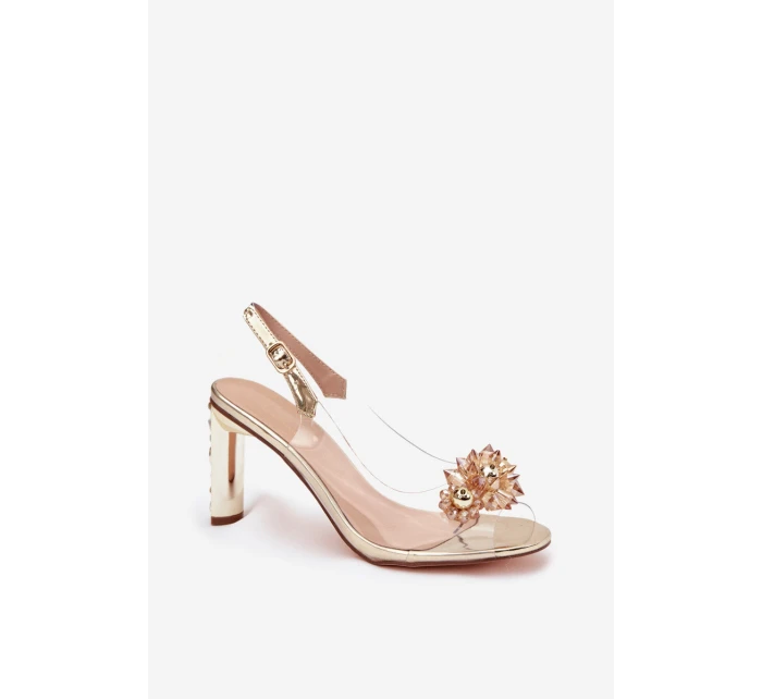 Průhledné sandály na podpatku s ozdobami D&A MR52-232 zlaté