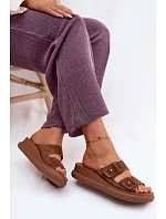 Kožené semišové dámské pantofle na platformě Vinceza 66916 camel