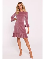 M825 Sametové šaty s volánky - krepová růžová