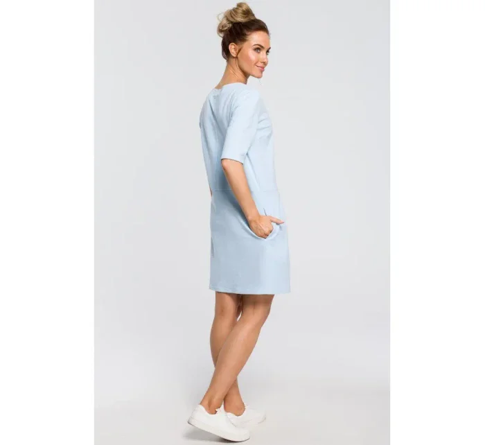 M422 Šaty se spadlým pasem a mašlí - světle modré