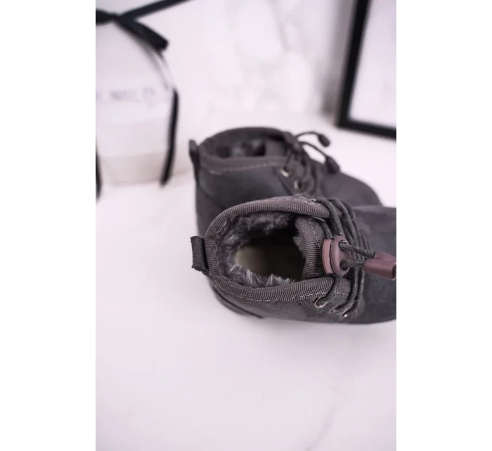 Dívčí šněrovací Sněhové Boty S Kožešinou Šedé Hunter