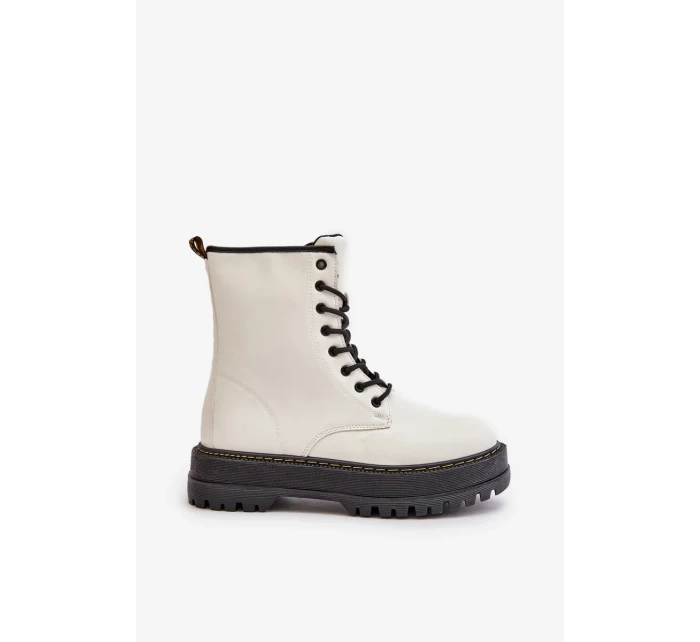 Zateplené Kotníkové Boty z Eko Kůže Na Zip Bílé Naleli Zateplené Kotníkové Boty z Eko Kůže Na Zip Bílé Naleli