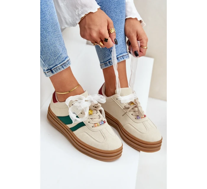 Sneakersy Damskie Z Przypinkami Beżowe Jariana Sneakersy Damskie Z Przypinkami Beżowe Jariana