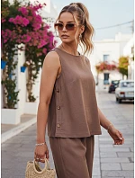 Dámská plátěná souprava s kalhotami Polský výrobek taupe FashionStreet AY1176 Dámská plátěná souprava s kalhotami Polský výrobek taupe FashionStreet AY1176