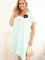 Dámské bavlněné šaty Plus Size s broží a výstřihem mátová