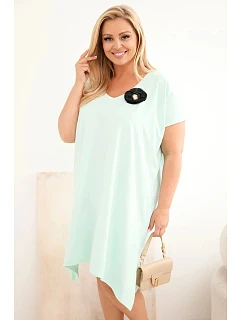 Dámské bavlněné šaty Plus Size s broží a výstřihem mátová