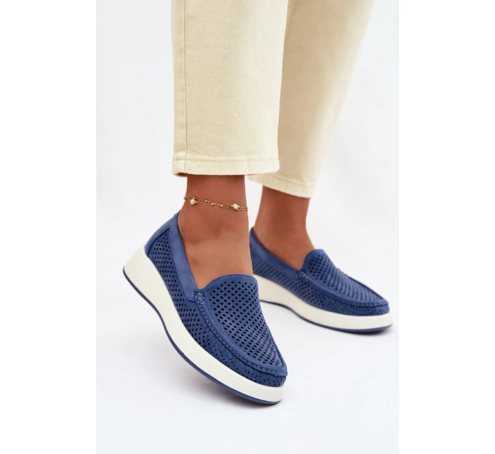 Dámské perforované mokasiny model 22069480 modré - SERGIO LEONE
