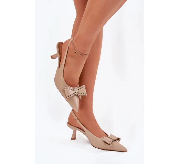 Dámské lodičky na jehlovém podpatku s mašlí Folesca – béžové