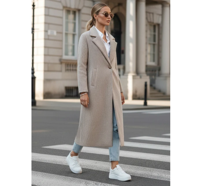 Dámský oversize kabát dlouhý světle hnědý model 21982234 - Dstreet