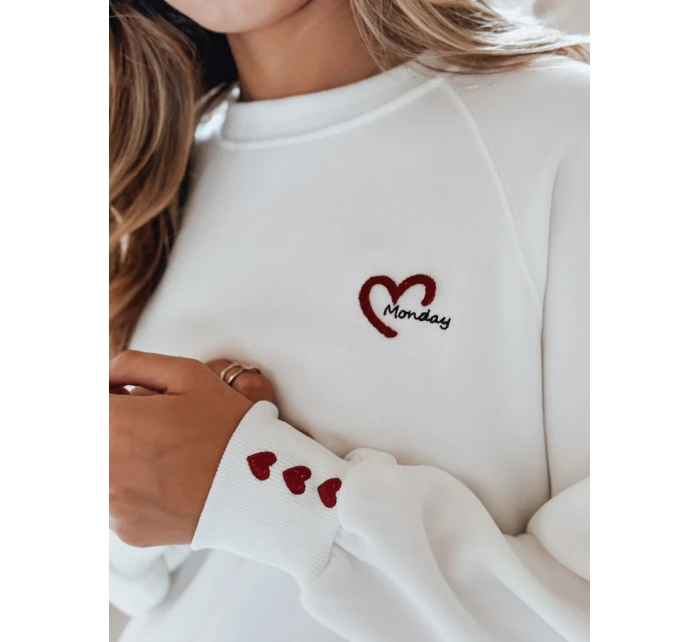 Dámská oversize mikina s vyšívanými srdíčky MONLOVE bílá FashionStreet BY1507