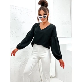 Elegantní dámská černá halenka s ozdobnými rukávy (698)