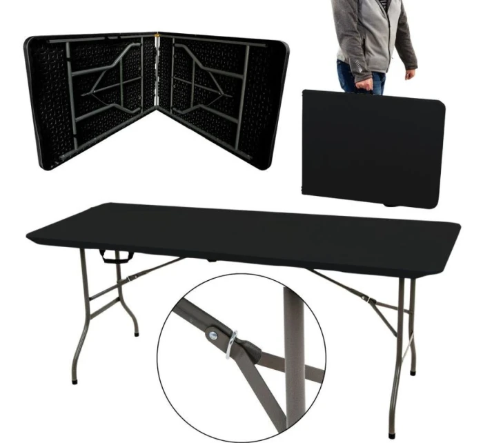 SKLÁDACÍ STŮL V Kufru 180x70x74CM MAX.100KG ČERNÝ