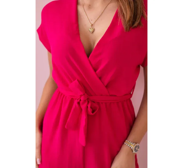 Krátký overal zavazovaný v pase fuchsie