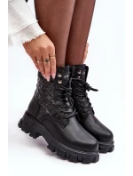 Kůže Botky Workery Na Ploché Podpatku model 21634377 Černé - Goe