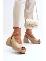 Zazoo 40376 Kožené Sandály Na Masivní Podpatku Bežové