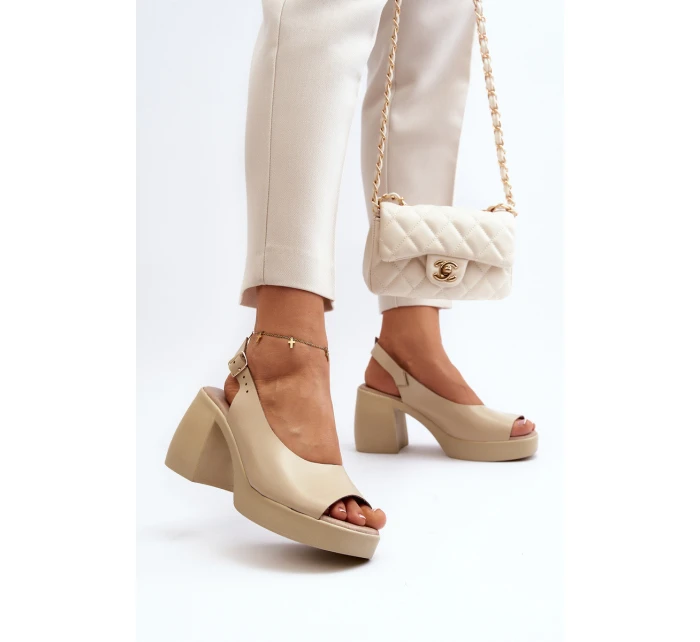 Zazoo 40376 Kožené Sandály Na Masivní Podpatku Bežové