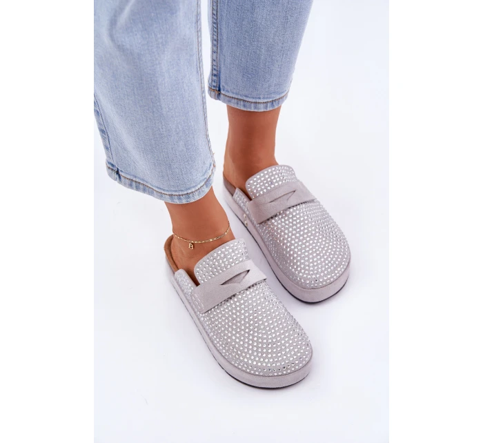 Dámské Pantofle Zdobené Kryštály Na Platformě Šedé Deorani Dámské Pantofle Zdobené Kryštály Na Platformě Šedé Deorani