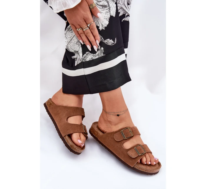 Semišové Dámské Pantofle Se Sponami Big Star RR274A394 Hnědé Semišové Dámské Pantofle Se Sponami Big Star RR274A394 Hnědé