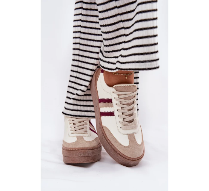 Kožené dámské sneakersy na platformě Zazoo N1234 béžovo-červené Kožené dámské sneakersy na platformě Zazoo N1234 béžovo-červené