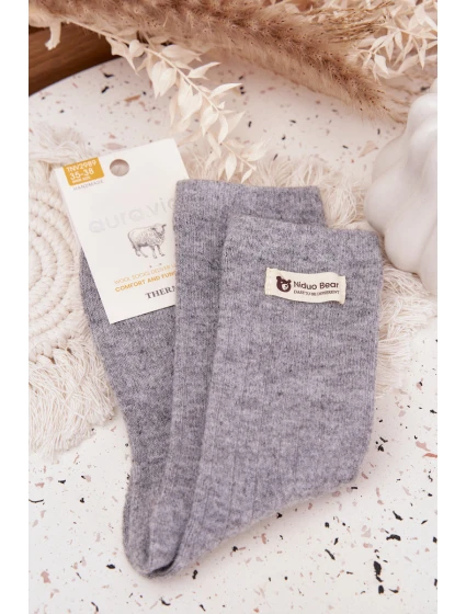 Teplé vlněné dámské ponožky s nášivkou šedé