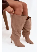 Dámské kozačky na jehlovém podpatku z ECO semiše Noretta – béžové