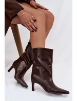 Dámské kotníkové boty na jehlovém podpatku z eko kůže Norell – čokoládové