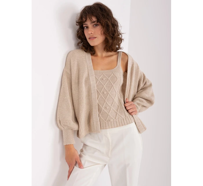 Béžový dámský dvoudílný komplet - top a svetr (8019)
