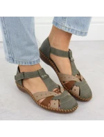 Sandały damskie komfortowe na rzepy zabudowane palce zielone Rieker M1655-54