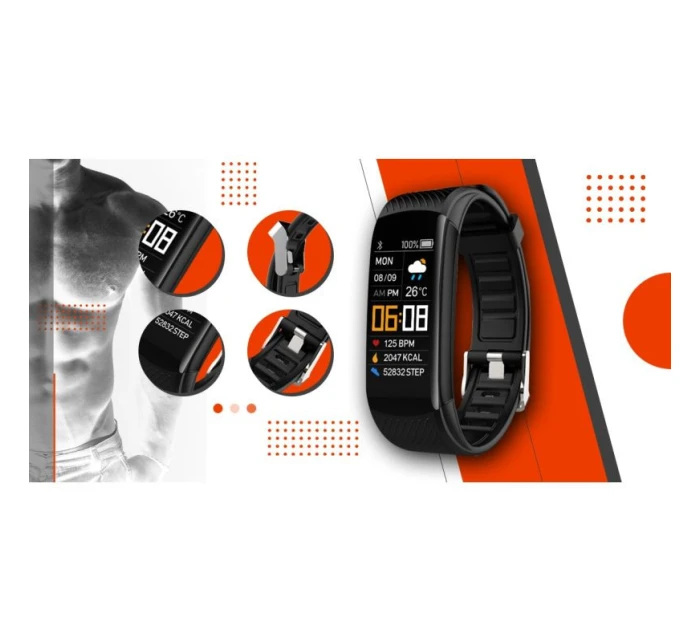 GIEWONT Smartwatch černé a oranžové 2 pruhy GW200-9 GIEWONT Smartwatch černé a oranžové 2 pruhy GW200-9