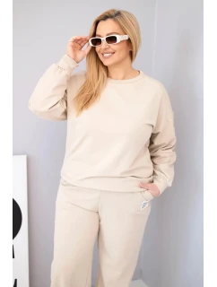 Dámský komplet Plus Size bavlněný s volnou mikinou a kalhotami s širokým nohavicí béžový