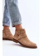 Dámské botky na plochém podpatku s pásky béžové model 21647703 - Boto Dámské botky na plochém podpatku s pásky béžové model 21647703 - Boto